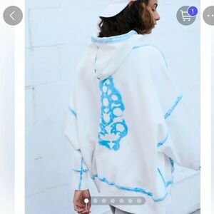 *ISO DO NOT BUY *Free People White and Blue Painted Sprint To The Finish Hoodie